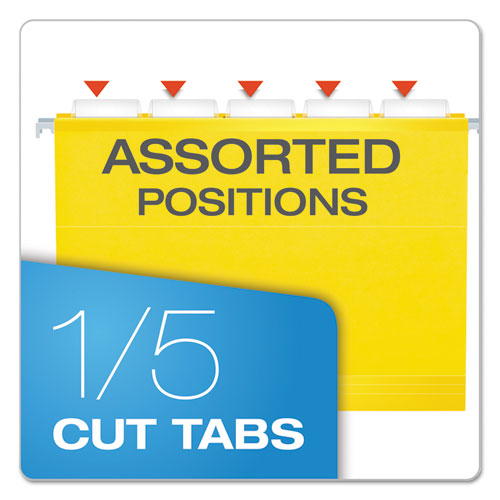 Image of Colored Reinforced Hanging Folders, Letter Size, 1/5-Cut Tabs, Yellow, 25/Box