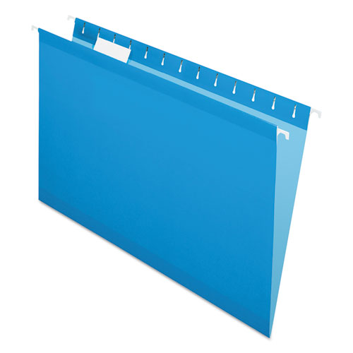 Colored Reinforced Hanging Folders, Legal Size, 1/5-Cut Tabs, Blue, 25/Box