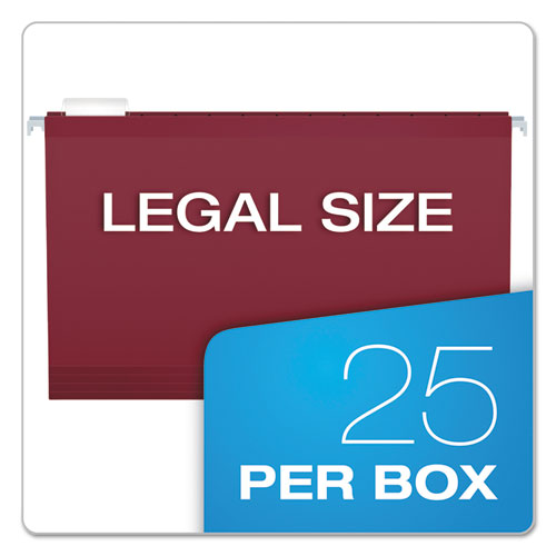 Colored Reinforced Hanging Folders, Legal Size, 1/5-Cut Tab, Burgundy, 25/Box