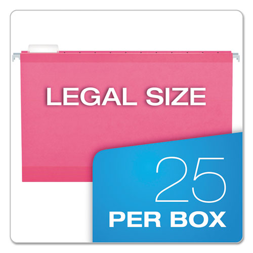 Colored Reinforced Hanging Folders, Legal Size, 1/5-Cut Tab, Pink, 25/Box