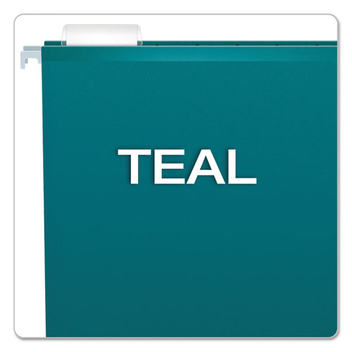 Colored Reinforced Hanging Folders, Legal Size, 1/5-Cut Tabs, Teal, 25/Box