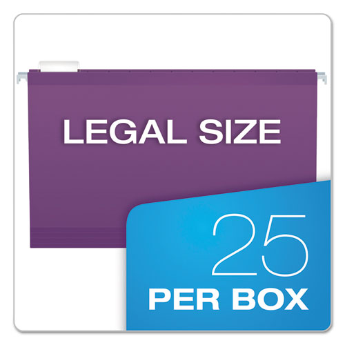 COLORED REINFORCED HANGING FOLDERS, LEGAL SIZE, 1/5-CUT TAB, VIOLET, 25/BOX