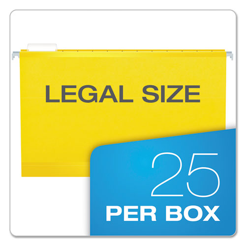 Colored Reinforced Hanging Folders, Legal Size, 1/5-Cut Tab, Yellow, 25/Box