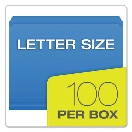 Double-Ply Reinforced Top Tab Colored File Folders, Straight Tabs, Letter Size, 0.75" Expansion, Blue, 100/Box