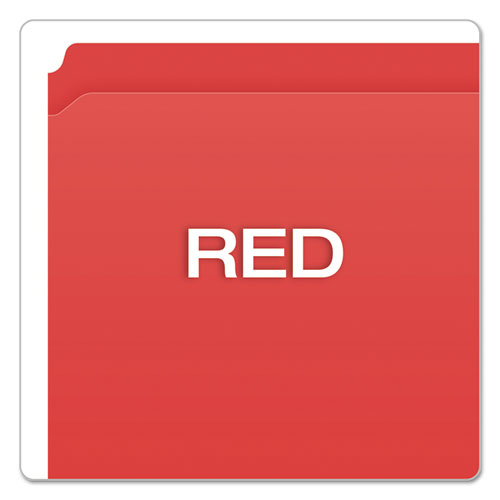 Image of Pendaflex® Double-Ply Reinforced Top Tab Colored File Folders, Straight Tabs, Letter Size, 0.75" Expansion, Red, 100/Box