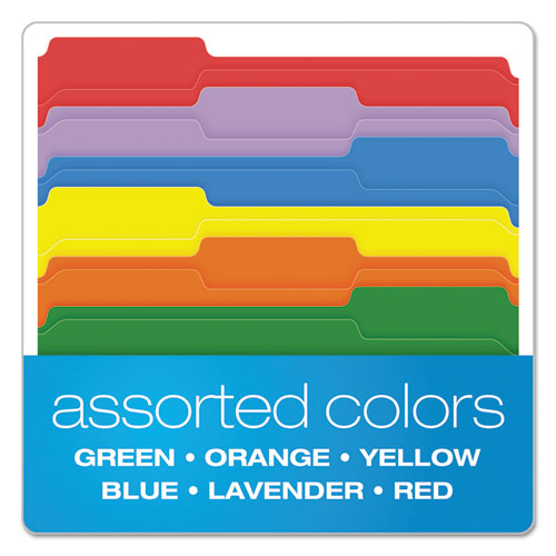 Image of Double-Ply Reinforced Top Tab Colored File Folders, 1/3-Cut Tabs: Assorted, Letter, 0.75" Expansion, Assorted Colors, 100/Box