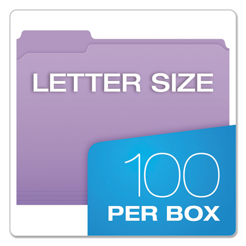 Double-Ply Reinforced Top Tab Colored File Folders, 1/3-Cut Tabs: Assorted, Letter Size, 0.75" Expansion, Lavender, 100/Box