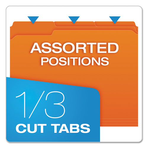 Double-Ply Reinforced Top Tab Colored File Folders, 1/3-Cut Tabs: Assorted, Letter Size, 0.75" Expansion, Orange, 100/Box