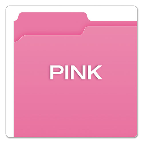 Double-Ply Reinforced Top Tab Colored File Folders, 1/3-Cut Tabs, Letter Size, Pink, 100/Box