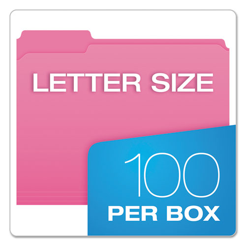 Image of Pendaflex® Double-Ply Reinforced Top Tab Colored File Folders, 1/3-Cut Tabs: Assorted, Letter Size, 0.75" Expansion, Pink, 100/Box