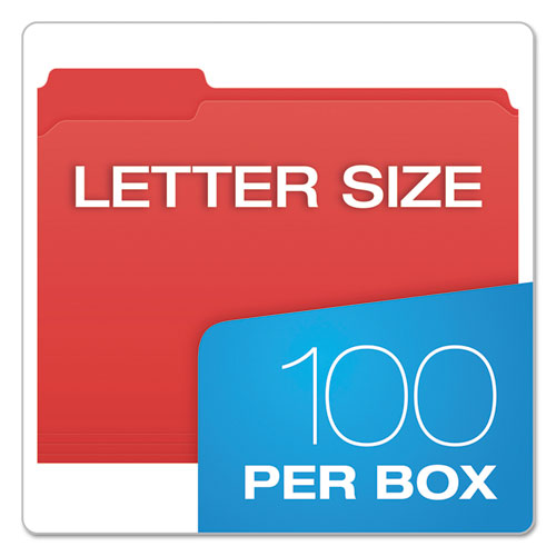 Double-Ply Reinforced Top Tab Colored File Folders, 1/3-Cut Tabs: Assorted, Letter Size, 0.75" Expansion, Red, 100/Box