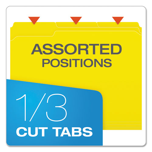 Double-Ply Reinforced Top Tab Colored File Folders, 1/3-Cut Tabs, Letter Size, Yellow, 100/Box