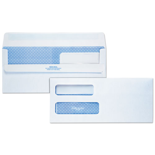 Double Window Redi-Seal Security-Tinted Envelope, #10, Commercial Flap, Redi-Seal Closure, 4.13 x 9.5, White, 500/Box