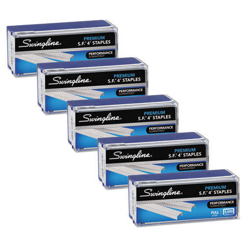 Swingline® S.F. 4 Premium Staples, 0.25" Leg, 0.5" Crown, Silver, 5,000/Box, 5 Boxes/Pack