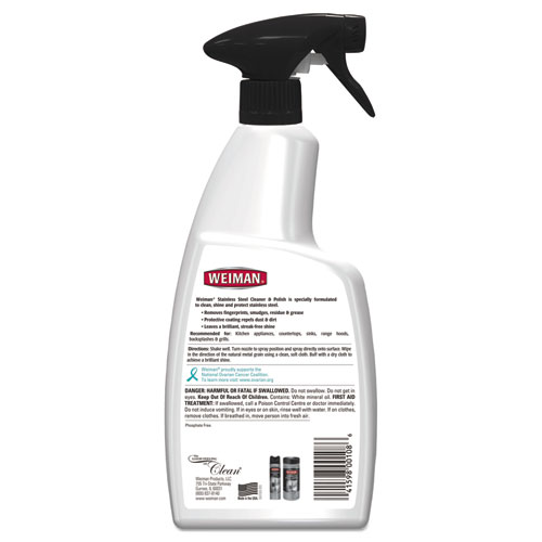 Image of Weiman® Stainless Steel Cleaner And Polish, Floral Scent, 22 Oz Spray Bottle, 6/Carton