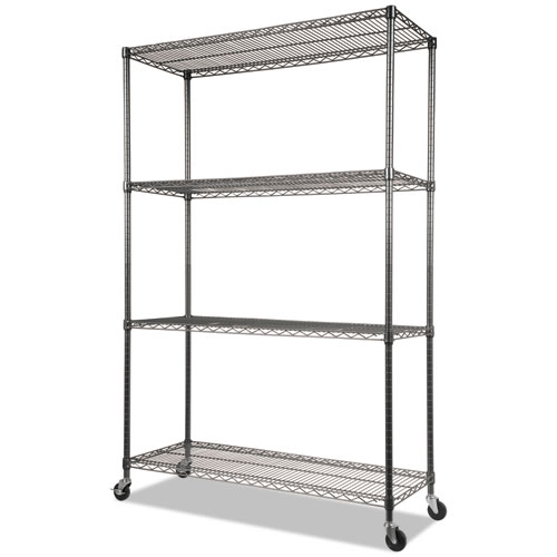 Image of NSF Certified 4-Shelf Wire Shelving Kit with Casters, 48w x 18d x 72h, Black Anthracite