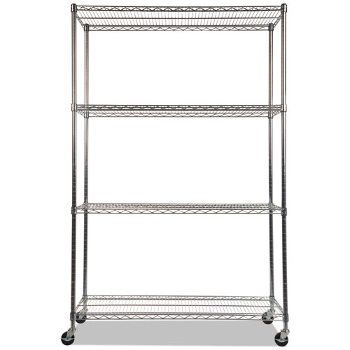 Image of NSF Certified 4-Shelf Wire Shelving Kit with Casters, 48w x 18d x 72h, Silver
