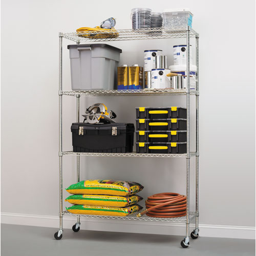 Image of NSF Certified 4-Shelf Wire Shelving Kit with Casters, 48w x 18d x 72h, Silver