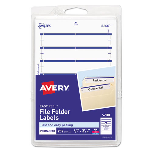 Image of Avery® Printable 4" X 6" - Permanent File Folder Labels, 0.69 X 3.44, White, 7/Sheet, 36 Sheets/Pack, (5200)