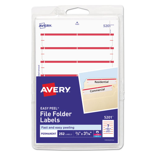 Avery® Printable 4" X 6" - Permanent File Folder Labels, 0.69 X 3.44, White, 7/Sheet, 36 Sheets/Pack, (5201)