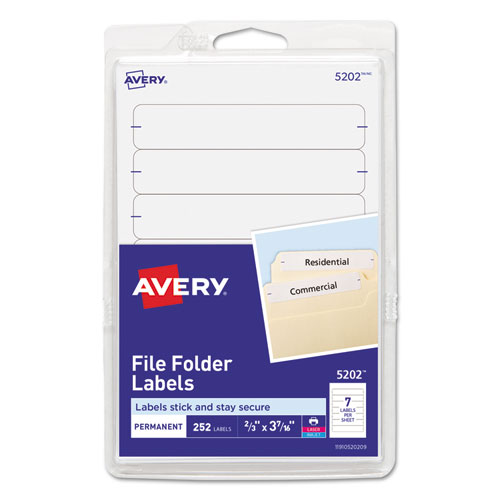 Image of Avery® Printable 4" X 6" - Permanent File Folder Labels, 0.69 X 3.44, White, 7/Sheet, 36 Sheets/Pack, (5202)