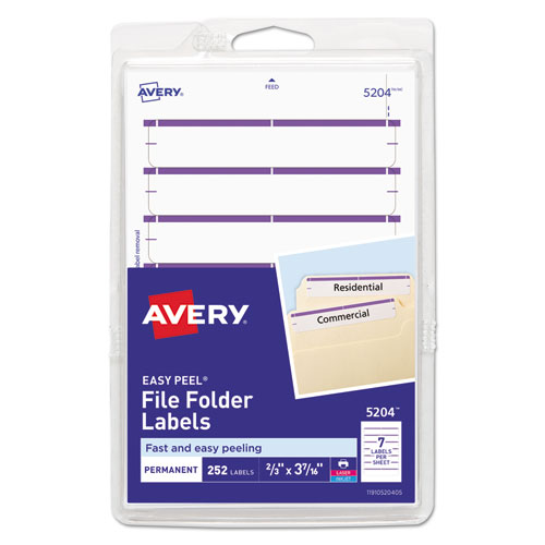 Image of Avery® Printable 4" X 6" - Permanent File Folder Labels, 0.69 X 3.44, White, 7/Sheet, 36 Sheets/Pack, (5204)