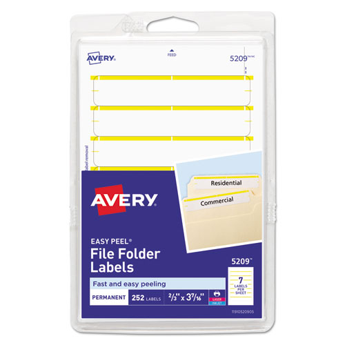 Image of Avery® Printable 4" X 6" - Permanent File Folder Labels, 0.69 X 3.44, White, 7/Sheet, 36 Sheets/Pack, (5209)