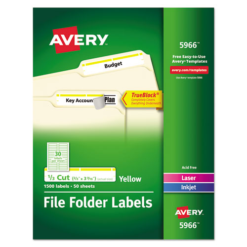 Avery® Permanent Trueblock File Folder Labels With Sure Feed Technology, 0.66 X 3.44, White, 30/Sheet, 50 Sheets/Box
