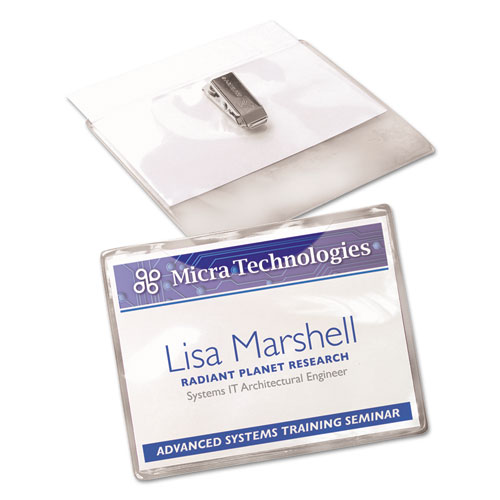 Image of Clip-Style Badge Holder with Laser/Inkjet Insert, Top Load, 3.5 x 2.25, White, 100/Box