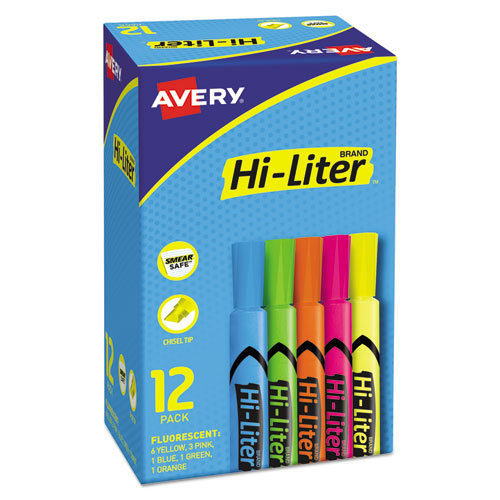 Image of Avery® Hi-Liter Desk-Style Highlighters, Assorted Ink Colors, Chisel Tip, Assorted Barrel Colors, Dozen