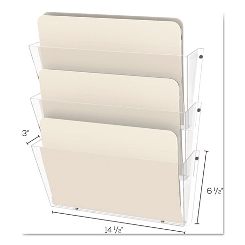 Image of Deflecto® Unbreakable Docupocket Wall File, 3 Sections, Letter Size, 14.5" X 3" X 6.5", Clear, 3/Pack