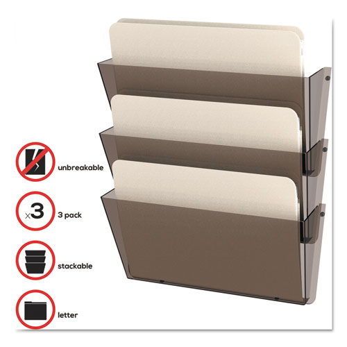 Image of Unbreakable DocuPocket Wall File, 3 Sections, Letter Size, 14.5" x 3" x 6.5", Smoke, 3/Pack
