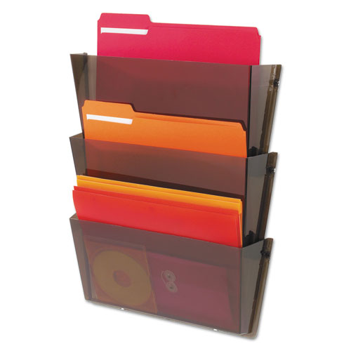 Image of Deflecto® Unbreakable Docupocket Wall File, 3 Sections, Letter Size, 14.5" X 3" X 6.5", Smoke, 3/Pack