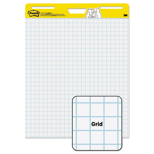 Image of Vertical-Orientation Self-Stick Easel Pad Value Pack, Quadrille Rule (1 sq/in), 25 x 30, White, 30 Sheets, 4/Carton