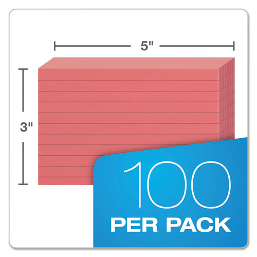 Ruled Index Cards, 3 x 5, Cherry, 100/Pack