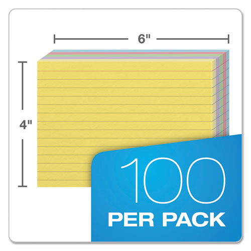 Ruled Index Cards, 4 x 6, Blue/Violet/Canary/Green/Cherry, 100/Pack