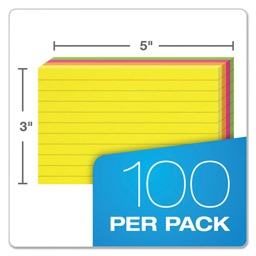 Image of Oxford™ Ruled Index Cards, 3 X 5, Glow Green/Yellow, Orange/Pink, 100/Pack