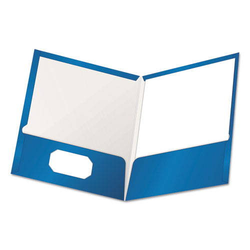 Image of Oxford™ High Gloss Laminated Paperboard Folder, 100-Sheet Capacity, 11 X 8.5, Blue, 25/Box