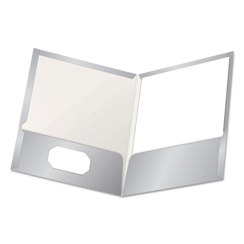 High Gloss Laminated Paperboard Folder, 100-Sheet Capacity, Gray, 25/Box | by Plexsupply