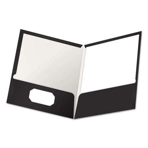 High Gloss Laminated Paperboard Folder, 100-Sheet Capacity, Black, 25/Box | by Plexsupply