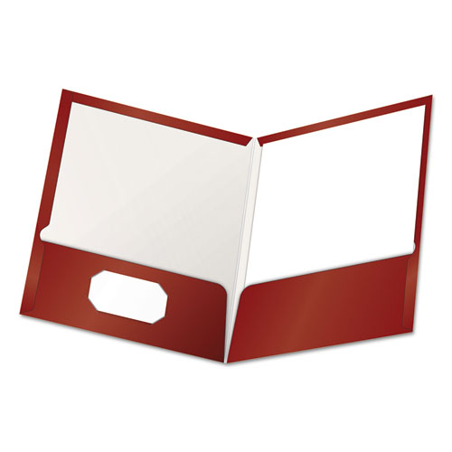 Oxford™ High Gloss Laminated Paperboard Folder, 100-Sheet Capacity, 11 X 8.5, Crimson, 25/Box