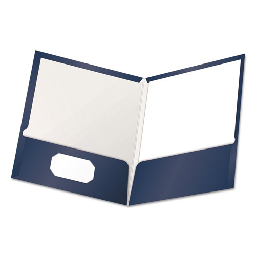 Oxford™ High Gloss Laminated Paperboard Folder, 100-Sheet Capacity, 11 X 8.5, Navy, 25/Box