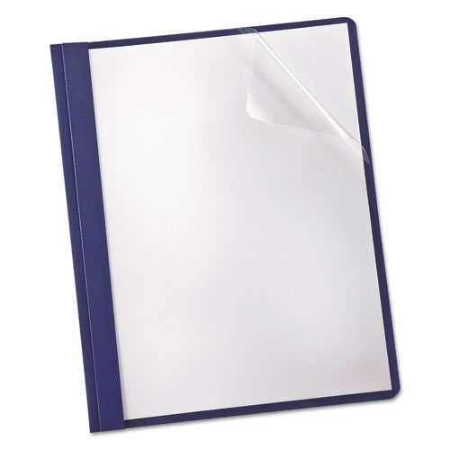 Oxford™ Clear Front Linen Report Cover, Three-Prong Fastener, 0.5" Capacity, 8.5 x 11, Clear/Navy, 25/Box
