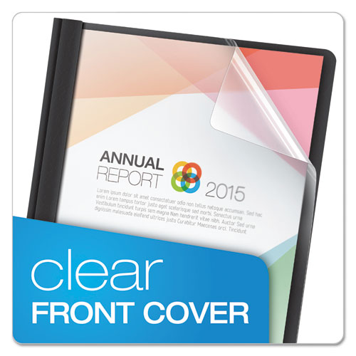 Clear Front Report Cover, 3 Fasteners, Letter, 1/2" Capacity, Black, 25/Box