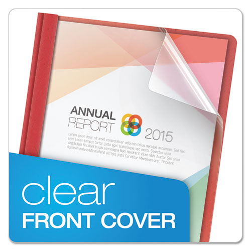 Clear Front Report Cover, 3 Fasteners, Letter, 1/2" Capacity, Red, 25/Box