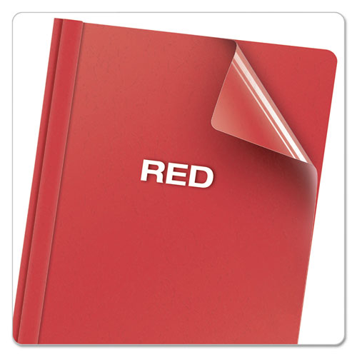 Image of Oxford™ Clear Front Standard Grade Report Cover, Three-Prong Fastener, 0.5" Capacity, 8.5 X 11, Clear/Red, 25/Box