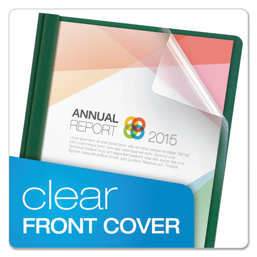 Clear Front Report Cover, 3 Fasteners, Letter, 1/2" Capacity, Green, 25/Box