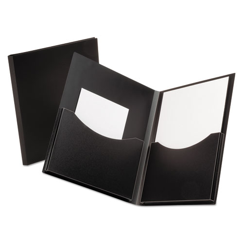 Poly Double Stuff Gusseted 2-Pocket Folder, 200-Sheet Capacity Black