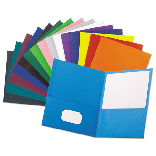 Oxford™ Leatherette Two Pocket Portfolio, 8.5 x 11, Blue/Blue, 10/Pack