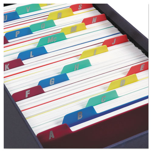 Durable Poly A-Z Card Guides, 1/5-Cut Top Tab, A to Z, 4 x 6, Assorted Colors, 25/Set